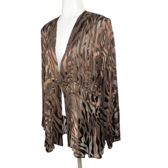 Chico's Sheer Brown Animal Print Blouse Jacket - Picture 1 of 8